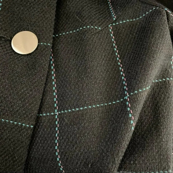Relativity 6P Womens Plaid Swing Coat Green Blue Black Round Button Front Jacket - Picture 5 of 7